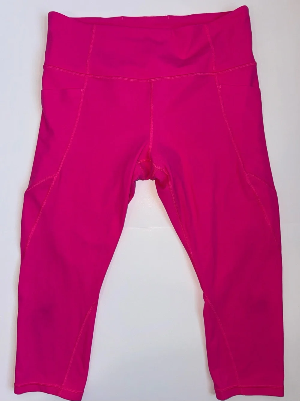 Athleta Hot Pink Capri Leggings Side Pocket Athletic Pants Size L